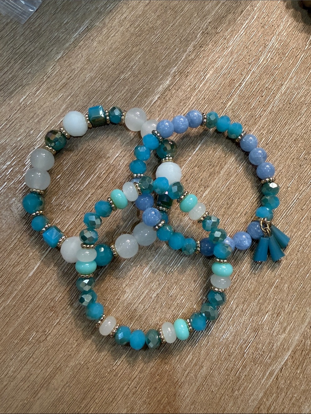 Turquoise and White Beaded Stretch Bracelet Set